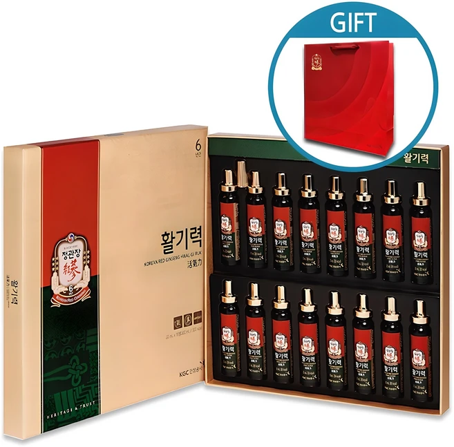 정관장 활기력 20ML 16입 쇼핑백 포함-6년근홍삼 선물세트 홍삼원 홍삼원골드, 320ml, 1개 - 쿠팡