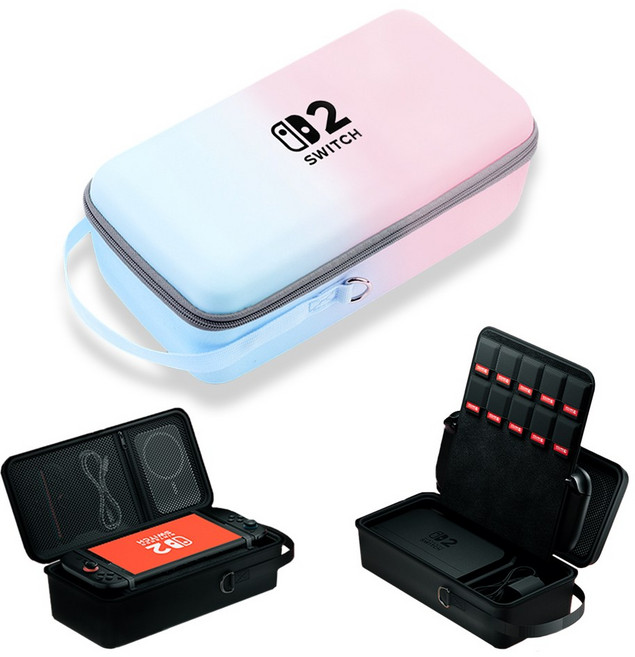 플쿠아 닌텐도 스위치2 전용 올인원 하드 케이스 파우치 가방, 1개, 블루핑크, 닌텐도 스위치2 올인원 파우치