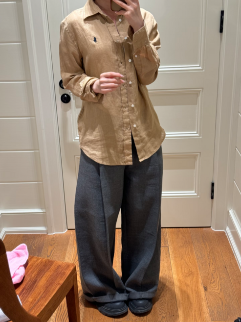 폴로랄프로랜 남성 여성 클래식핏 린넨 셔츠 브라운