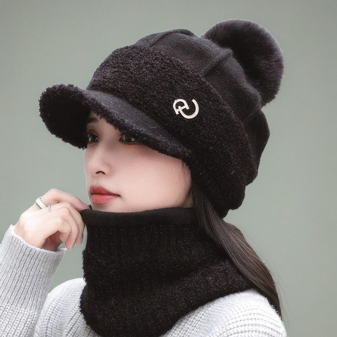 노르스텔 후리스안감 여성 털모자 겨울 니트 방울