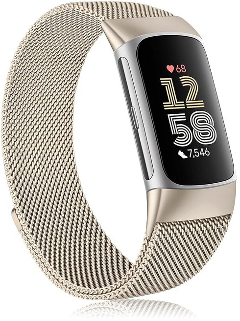 나일론 자성 밴드 남성 여성 교환용 대응 Fitbit Charge 6/5 벨트 스포츠 밴드 토로이드 자성 밀라노 망상 벨트 조정 가능 (골드), 상세페이지 참조, 상세페이지 참조