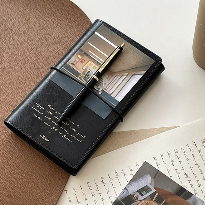 빈티지 6공 바인더 다이어리 A6, 블랙