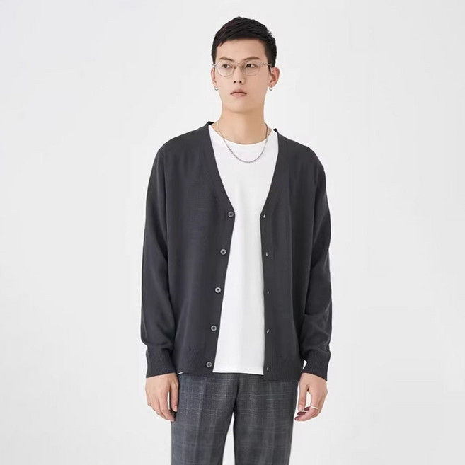 [웨일쓰] 남성 무지 캐주얼 얇은 니트 가디건 남자 브이넥 오픈 가디건