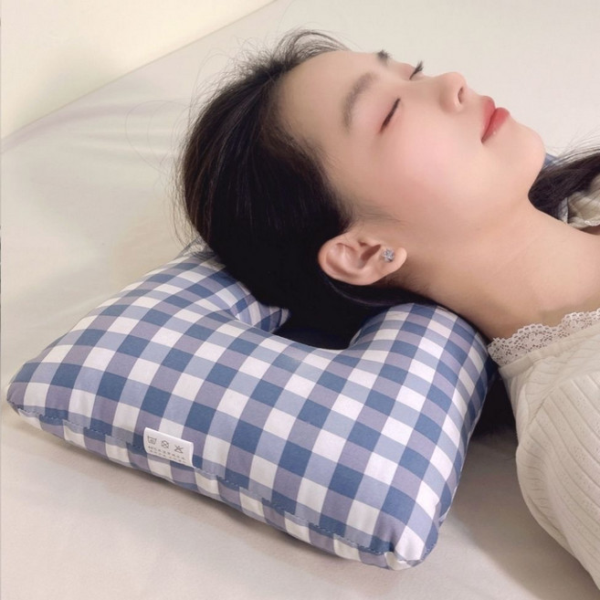 아트홈 귀를 누르지 않는 베개 연골 수술 옆잠 피어싱 베개 상처 입원 코 성형, 1개, 블루체크솜