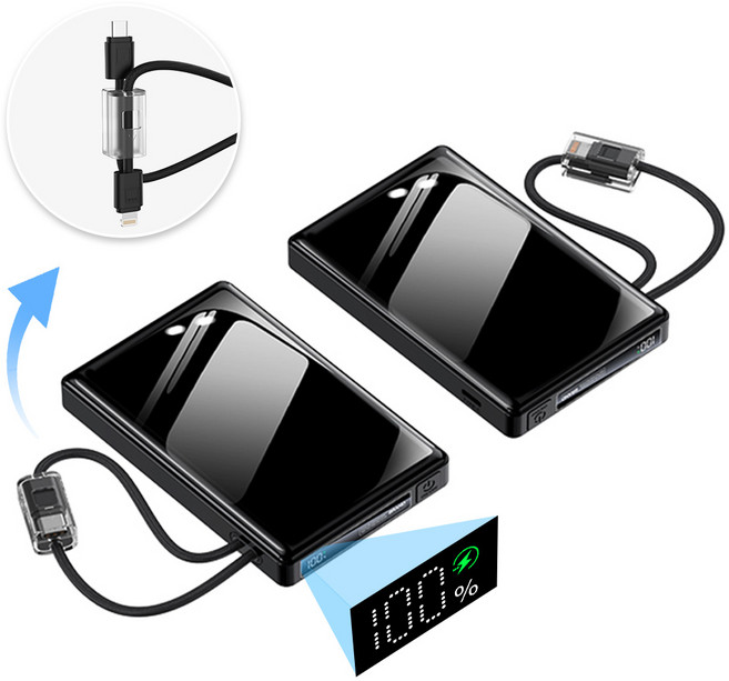 THOUSTA 대용량 보조배터리 20000mAh 고속충전22.5W 미니 일체형 휴대용 보조밧데리 기내반입, 블랙, YM1224