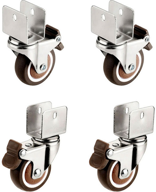 가구 바퀴 U형 회전 캐스터 다리 부착식 소형, 18mm, 4개