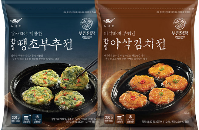 1+1 사옹원 한입아삭김치전 300g + 한입땡초부추전 300g, 1세트