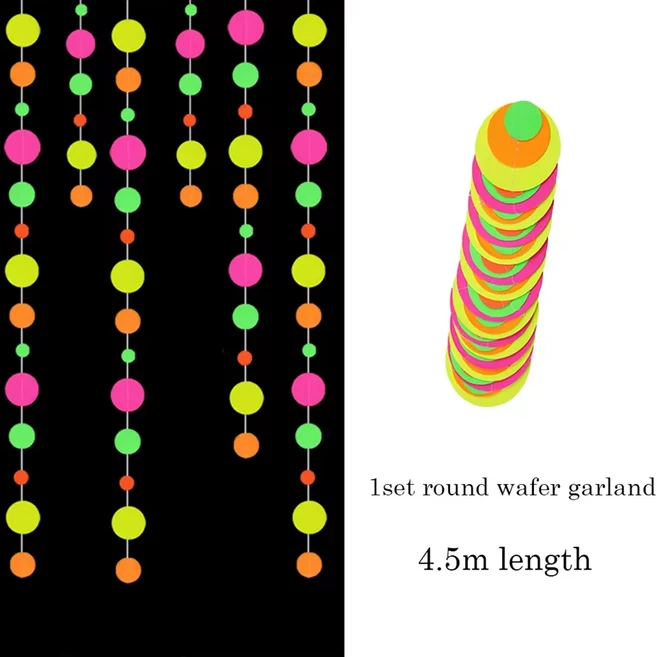 네온 해피 버스데이 배너 블랙 라이트 파티 용품 어둠 속에서 빛나는 생일 반응성 UV 액세서리, 37 Paper Garland D