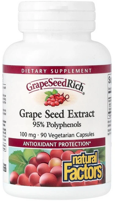 Natural Factors GrapeSeedRich Grape Seed Extract 100 mg 90 Vegetarian Capsules, 90 Count, 1개, 90정 - 쿠팡
