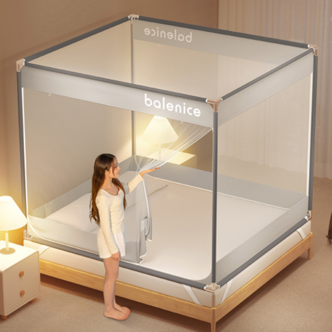 라이프리듬 튼튼한 침대 사각 모기장 텐트 대형 1인용 2인용, 그레이