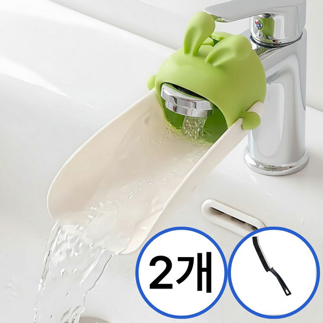 FizzMint 깜직한 실리콘 캐릭터 수도꼭지 연장탭 세면대 물튀김 방지, 민트그린, 2개