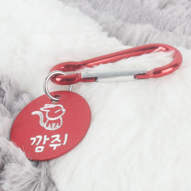 왈가독 강아지 고양이 무료각인 키링 인식표 이름표 등산고리형 (원형), A02.원형-레드, 1개