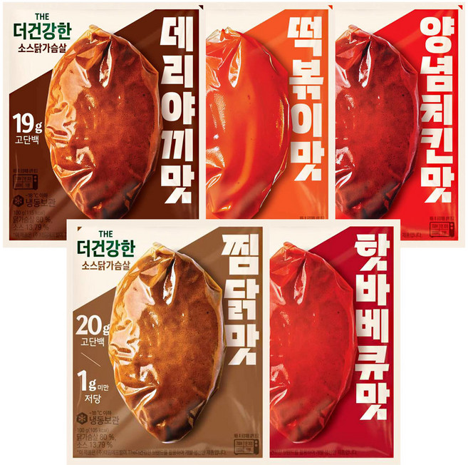 [냉동]더건강한 소스 닭가슴살 5개 세트 (양념치킨 데리야끼 떡볶이맛 찜닭맛 핫바베큐), 3세트, 100g