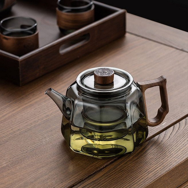 茶器堂 玻璃煮茶壺 養生壺 花茶壺, 玲瓏煮茶壺【菸灰】, 1個, 700ml