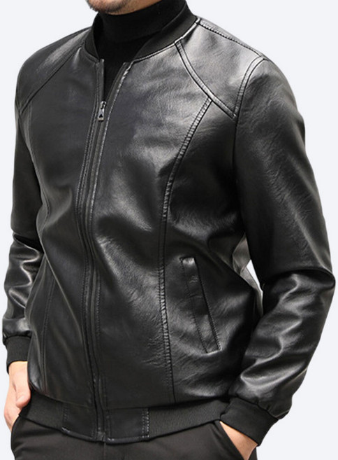 에치케이 남성용 노카라 밴드넥 레더 자켓 시보리 마감 캐주얼 아우터