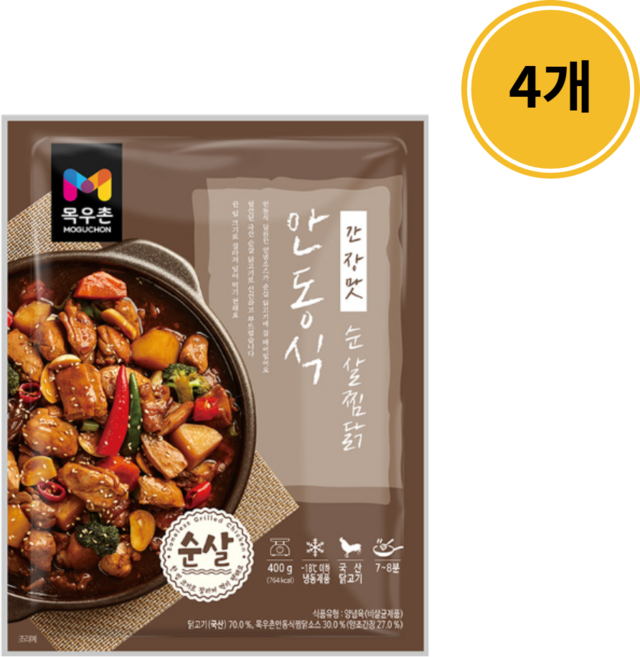목우촌 안동식 순살 찜닭 간장맛, 4개, 400g