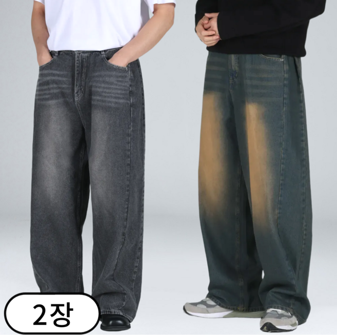 1+1 남자 청바지 빅사이즈 와이드 데님 팬츠 (6468-2)