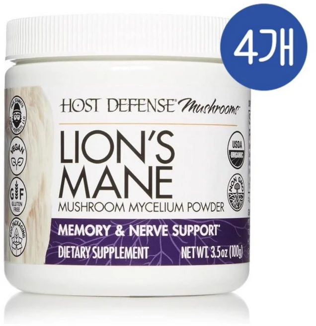 호스트 디펜스 라이온즈메인 노루궁뎅이 버섯 분말 Host Defense Lion Mane Mushroom Powder, 4개, 100g - 쿠팡