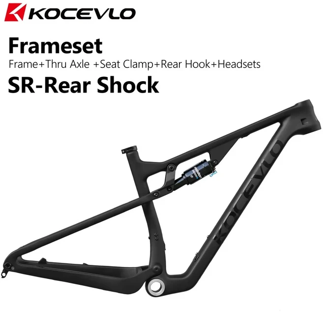 KOCEVLO 29er 풀 서스펜션 카본 MTB 프레임 여행 100mm XC 산악 자전거 듀얼 서스펜션 프레임, 03 S, 01 Black Matte B, 1개