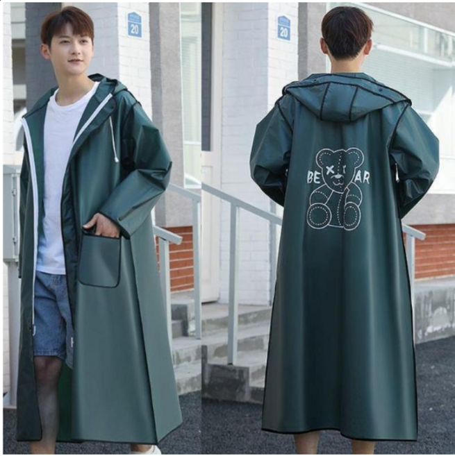 에쉬울프 프리미엄 비완벽 차단 고탄력 투명챙 길고 베이직한 오버핏 레인코트 다회용 EVA커플우의