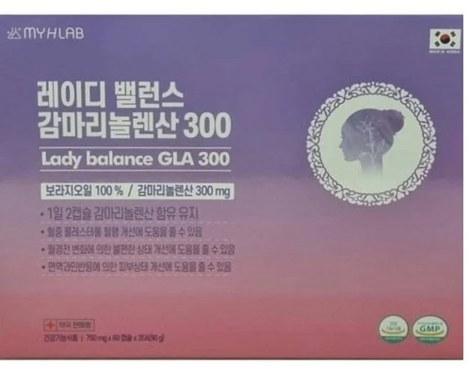 Lady balance gla 300_ 레이디 밸런스 감마리놀렌산 300 [보라지오일100% 감마리놀렌산] 750mg 60정 1개 - 쿠팡