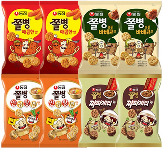 농심 쫄병스낵 4종(매콤한맛+숯불바베큐맛+안성탕면맛+짜파게티맛), 2세트