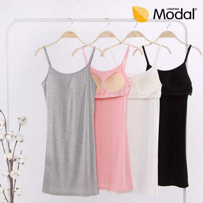 모달 브라 캡내장 브라탑 롱나시 여성 홈웨어 끈조절 원피스