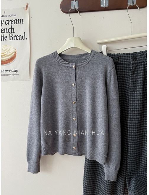 [올씨마] 여성 라운드 니트 가디건 가을 얇은 단추 니트 가디건12654