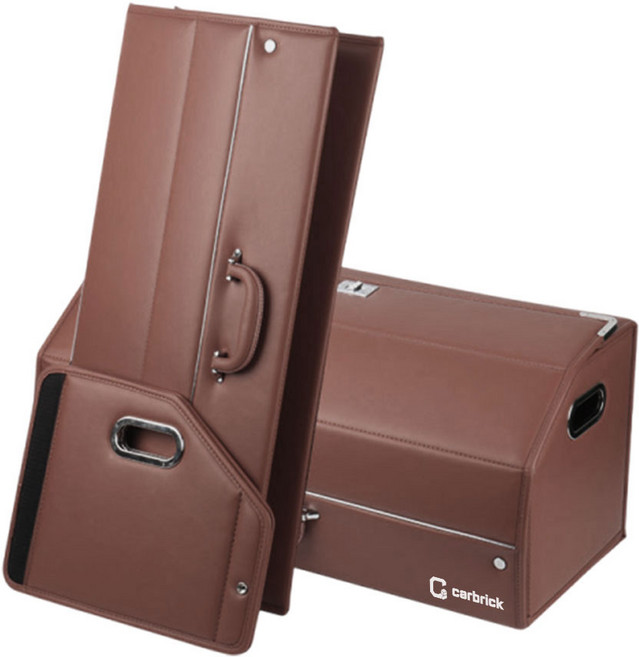 카브릭 자동차 트렁크정리함 차량용 가죽 트렁크수납함, 브라운