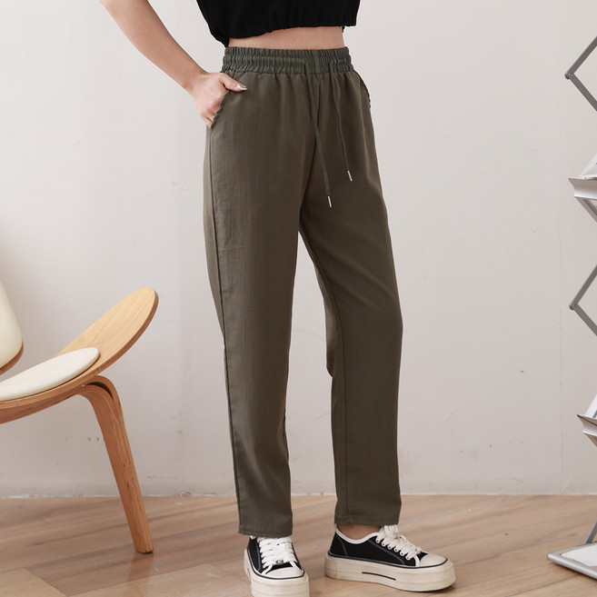 미미캐츠 시원한 착용감 인견 세미 일자핏 여성 바지 밴딩팬츠 9993