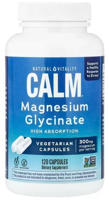 네츄럴바이탈리티 CALM 마그네슘 글리시네이트 베지 캡슐 120정 (각 회당 300mg), 1개 - 쿠팡
