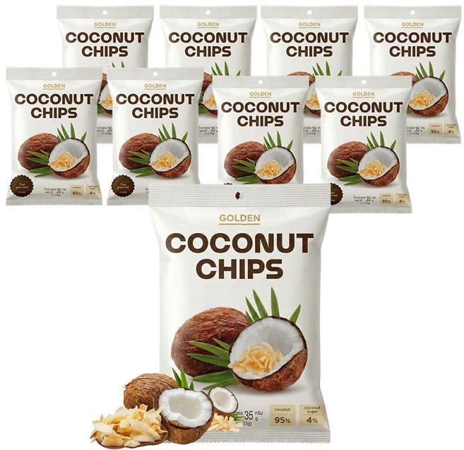 [최신제조] 골든 열대 태국 코코넛칩 코코넛함량 95%, 9개, 35g
