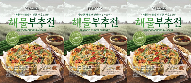 피코크 해물 부추전 수량 냉동, 3개, 390g