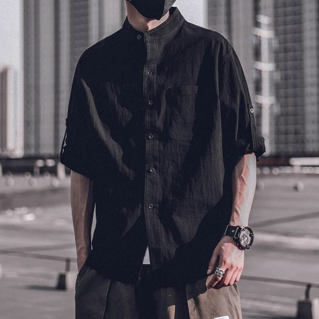 COSYEVNO 남성 여름 루즈핏 긴팔 차이나카라 셔츠 BCXns-10