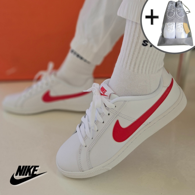 [국내매장AS 가능] 나이키 우먼스 코트 로얄 화이트 레드 발편한 패션화 조깅화 학생화 교복화 발편한 스니커즈 사은품증정 749867-114