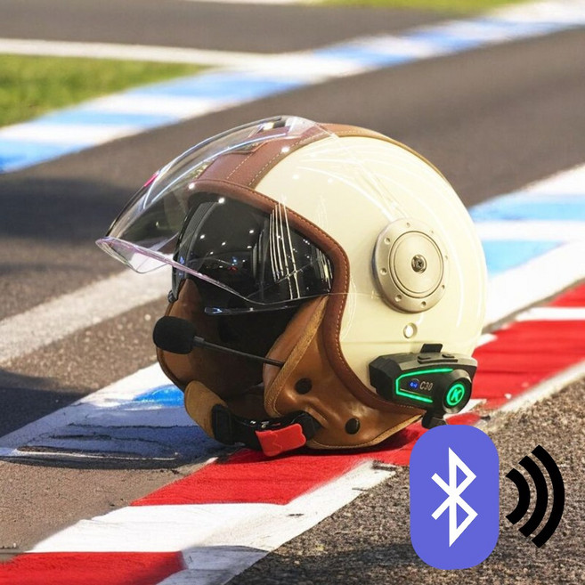 할리바이슨 블루투스일체형 반모 대두 오픈페이스 클래식 바이크 오토바이 헬멧, M(55~57cm), 베이지