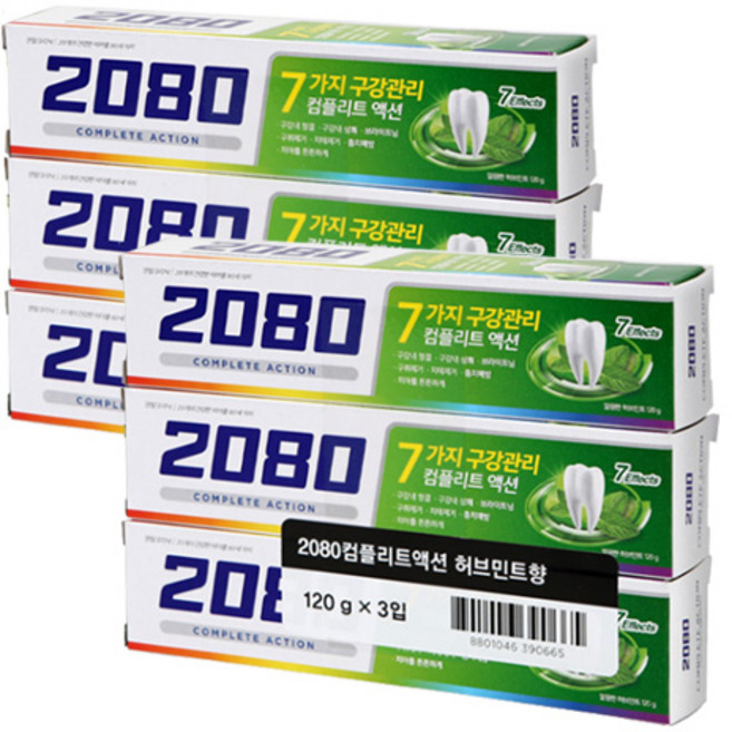 2080 컴플리트액션 치약 120g*3입 X 2개, 120g
