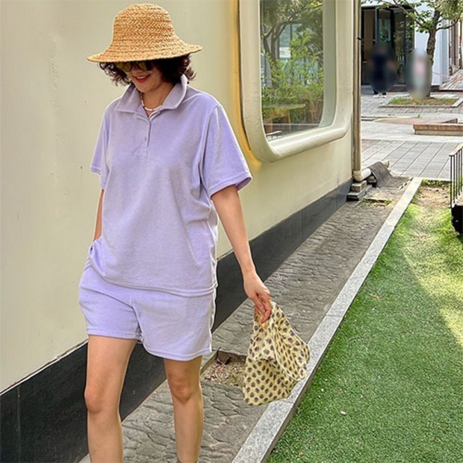 봄 여름 테리 트레이닝세트 여성 반바지 세트 상하 반팔 카라티 운동복 셋업 한국제작