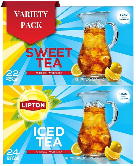 LiptON 온 아이스 티 버라이어티 팩 무가당 & 서던 스위트 갤런 홍차 티백 총 46백 제로 칼로리 패밀리 사이즈 아이스티 열대우림 연합 인증170881, Lipton 아이스 티 버라이어티 팩 무가당 서던 스위, 354g, 1
