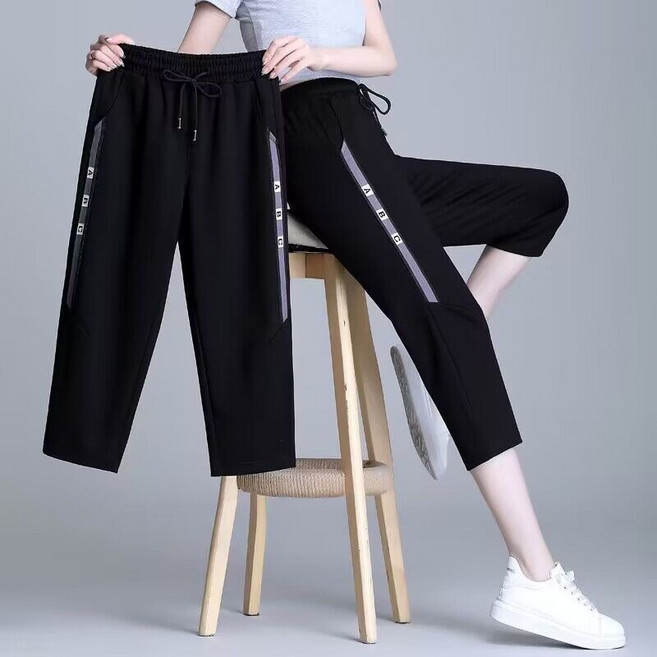여름 캐주얼 바지 얇은 칠부 팬츠 스판 슬림핏 레깅스 빅사이즈 여성 츄리닝 바지