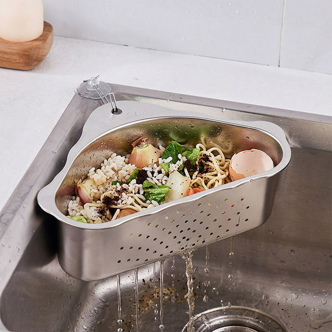 해비토리 싱크대 코너 바스켓 음식물 쓰레기 타공형, 1개, 실버