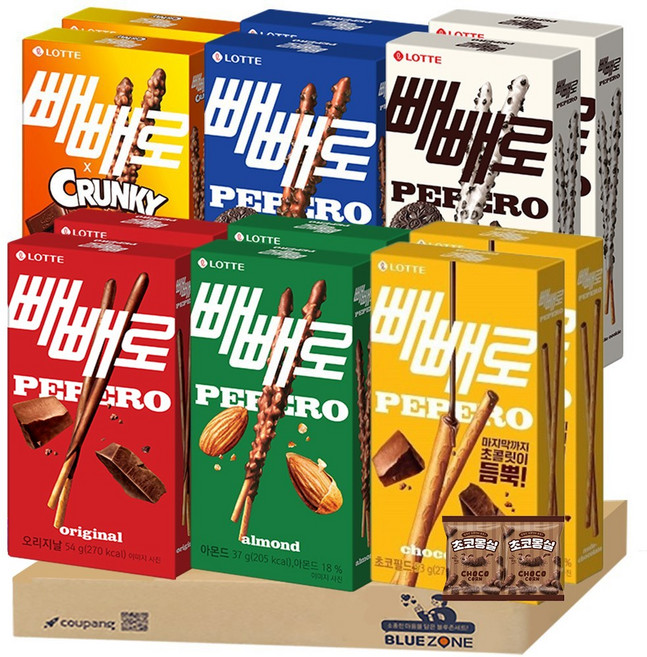 빼빼로 세트 초코2 아몬드2 크런키2 화이트쿠키2 누드2 초코쿠키2 몽실2, 1개, 54g