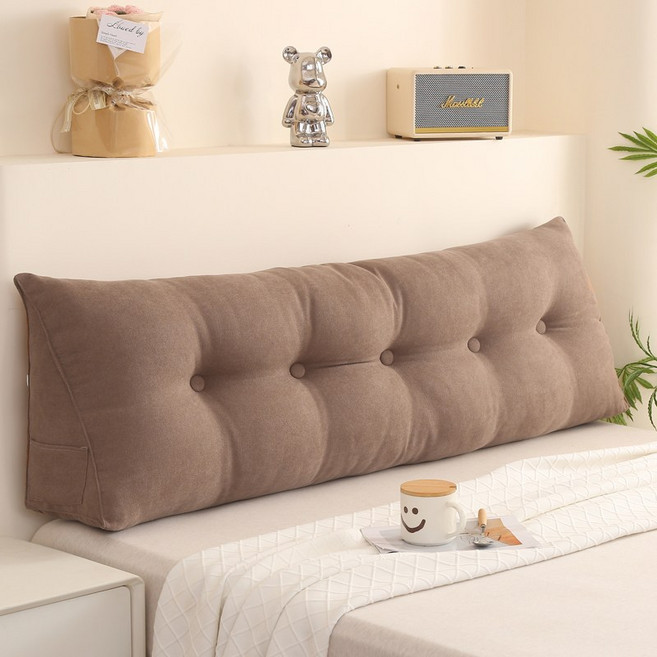 日式滌麻三角床頭靠枕 靠背墊 抬腿枕, 摩卡