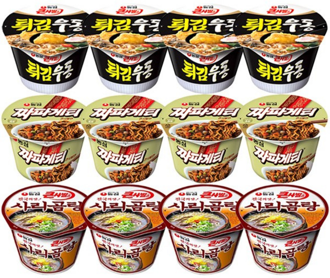 큰컵라면 12종세트 (튀김우동 4개+짜파게티 4개+사리곰탕 4개), 1개