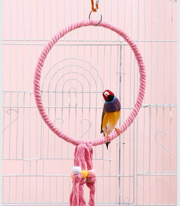 조류 앵무새 코튼 링 그네 장난감, 1개, 그린