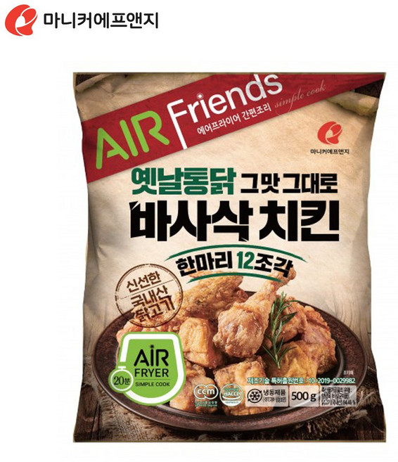 마니커 바사삭치킨 한마리 12조각 500g 옛날통닭 에어프라이어, 1개