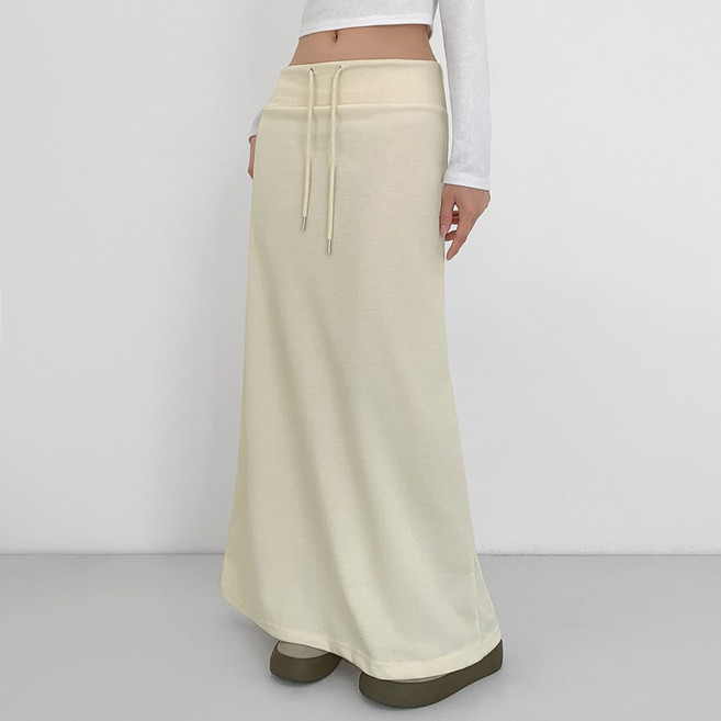 티데일리 여성용 네브 스트링 밴딩 웨이스트 맥스 롱 스커트