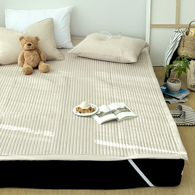 코니크 먼지없는 워싱 줄누빔 고정밴딩 침대패드 SS/Q/LK, 베이지