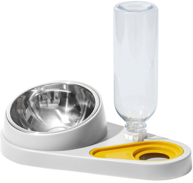 Zaxnouvi 강아지 고양이 식기 2구 스텐 밥그릇 세트 (밥그릇+자동 급수병+사레 방지 물그릇), 1세트, 화이트