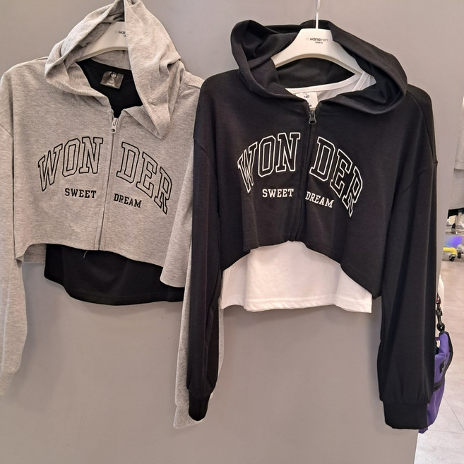 행텐주니어 (여아전용) ##### 반크롭 레이어드 후드 집업 원더 티셔츠~~~~(((((초특가 7 000원))))))~######(2가지 칼라) (뉴코아 울산점)